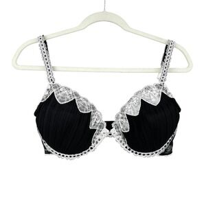 Cassandra Intimates 36D Black‎ Lace Trim Balconette Bra Underwire Support